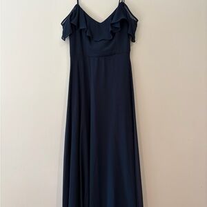 Bill Levkoff Navy Off the Shoulder Maxi Dress
